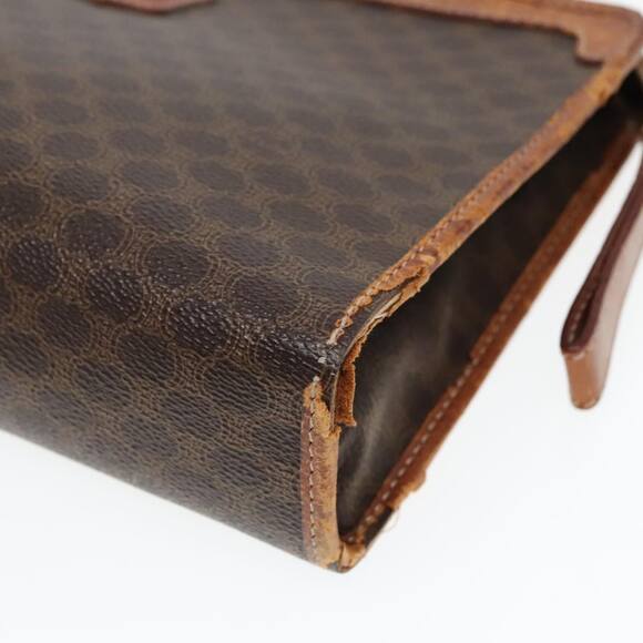 CELINE Macadam Canvas Clutch Bag Pvc Leather Brown Gold - Picture 7 of 16